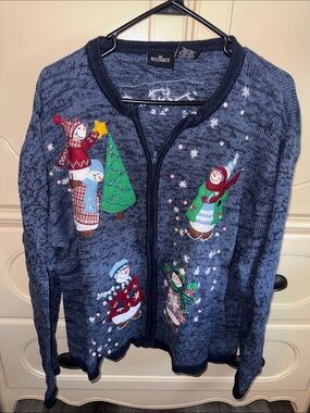 Navy Blue Holiday Snowman Zip Sweater